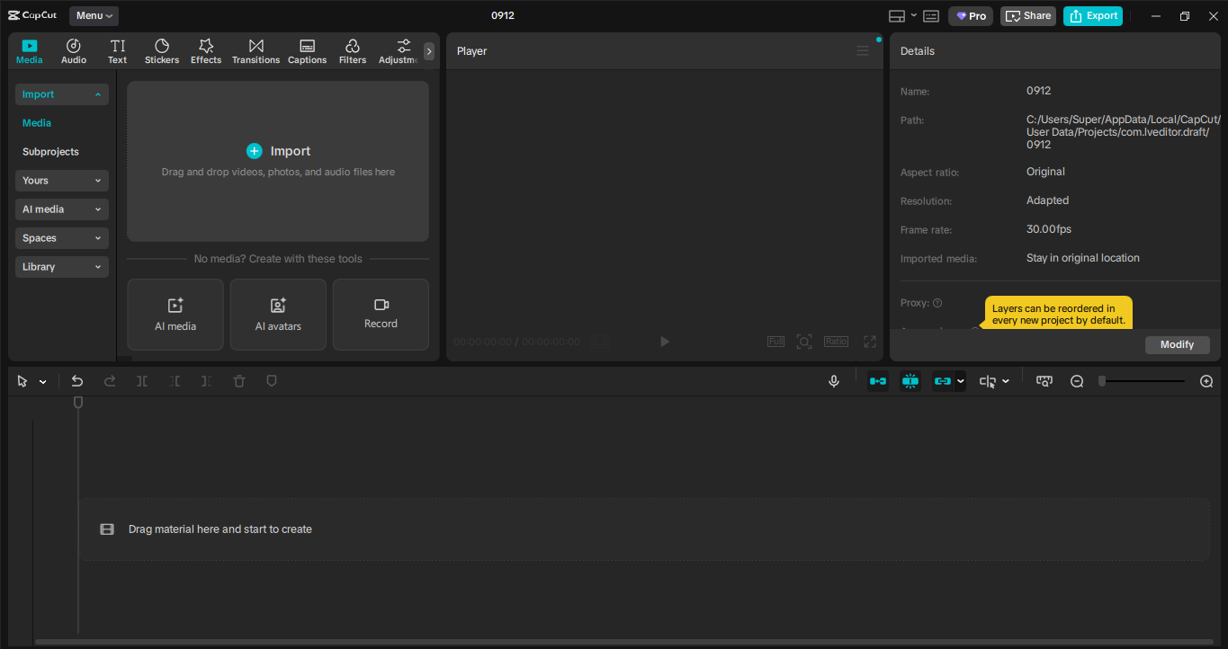 Pag-import ng video sa CapCut desktop video editor