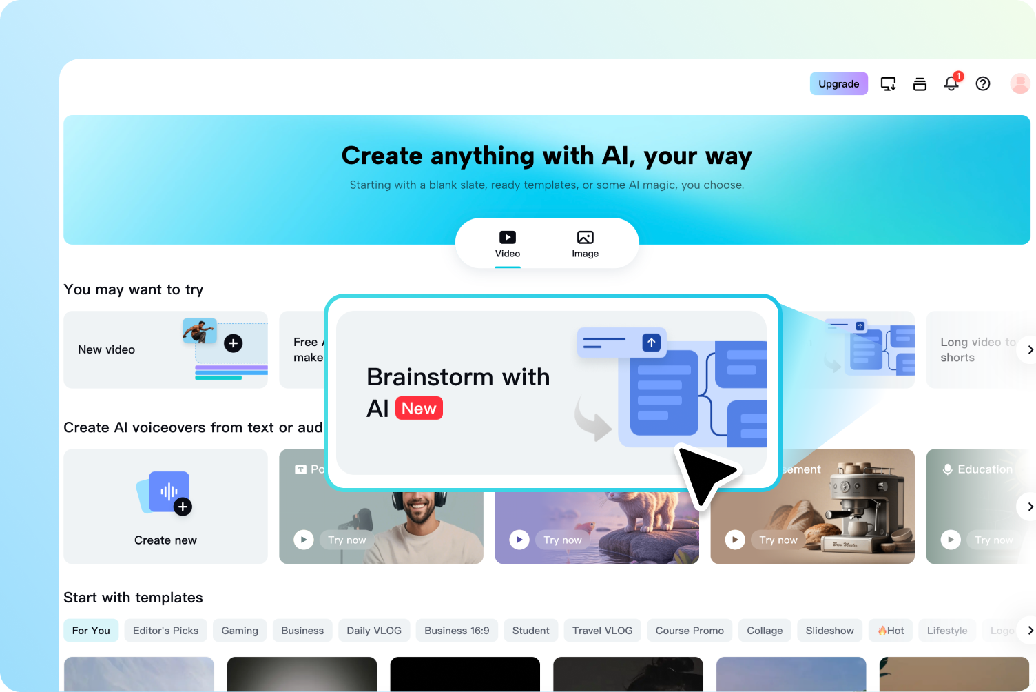 Accessing the AI video maker tool in CapCut Web