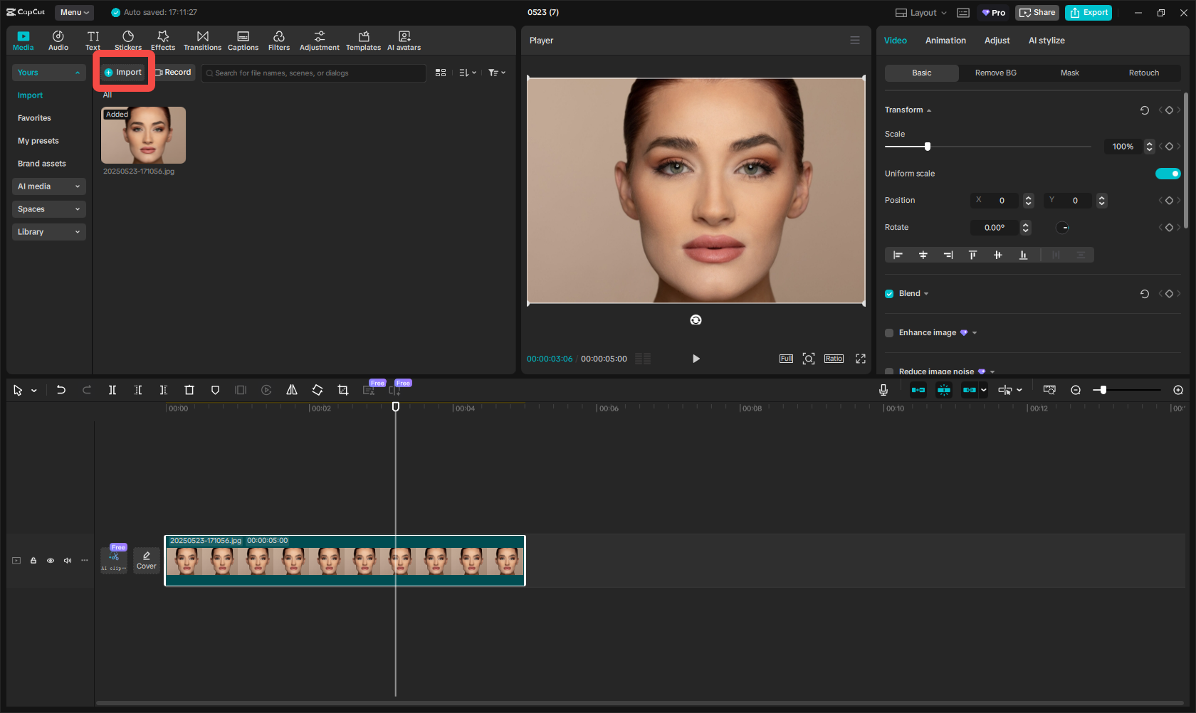 Starten CapCut und importieren Sie Ihr Foto