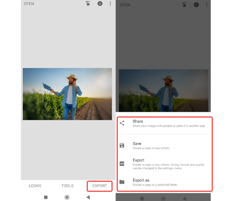Snapseedにぼかし画像を保存する