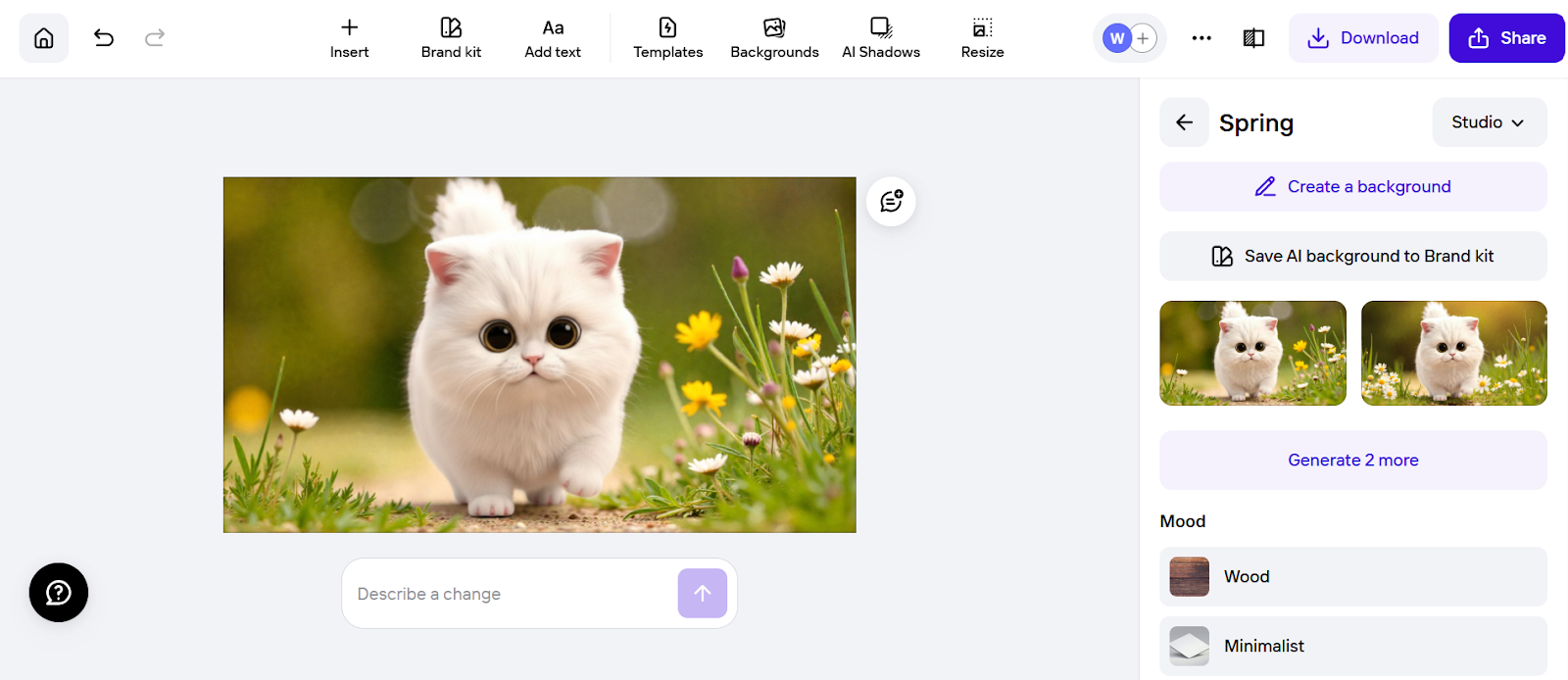 PhotoRoom interface: AI background generator
