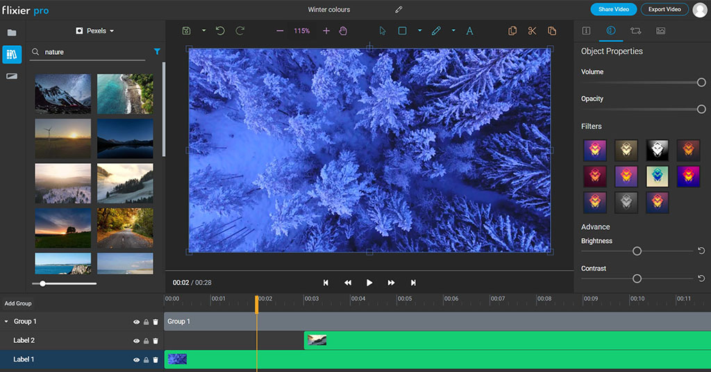 Flixier Arayüzü - verimli bir çevrimiçi video klip editörü