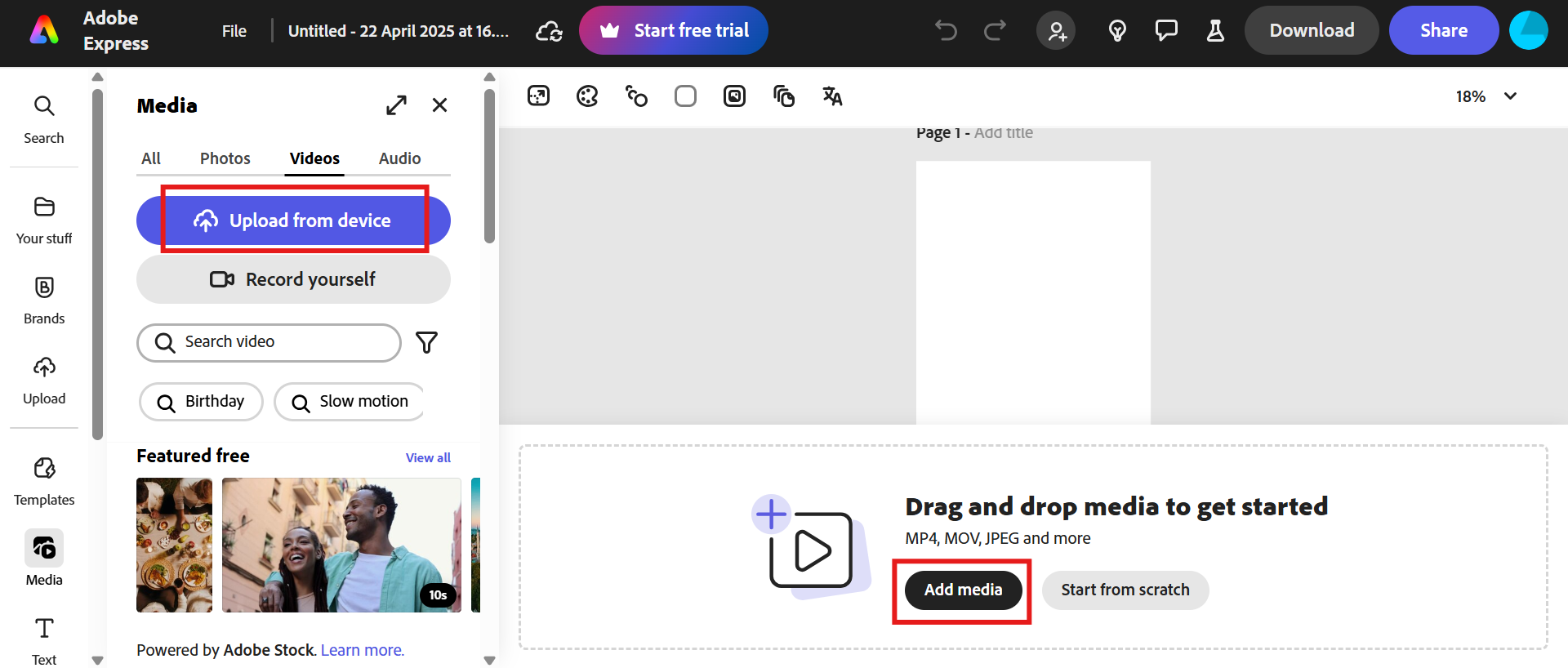 Upload media