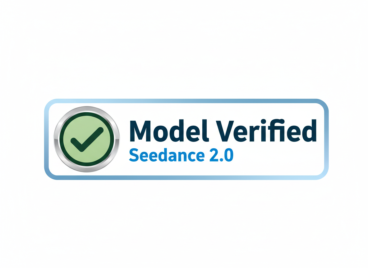 Model Verified—checkmark badge with Seedance 2.0 cue.