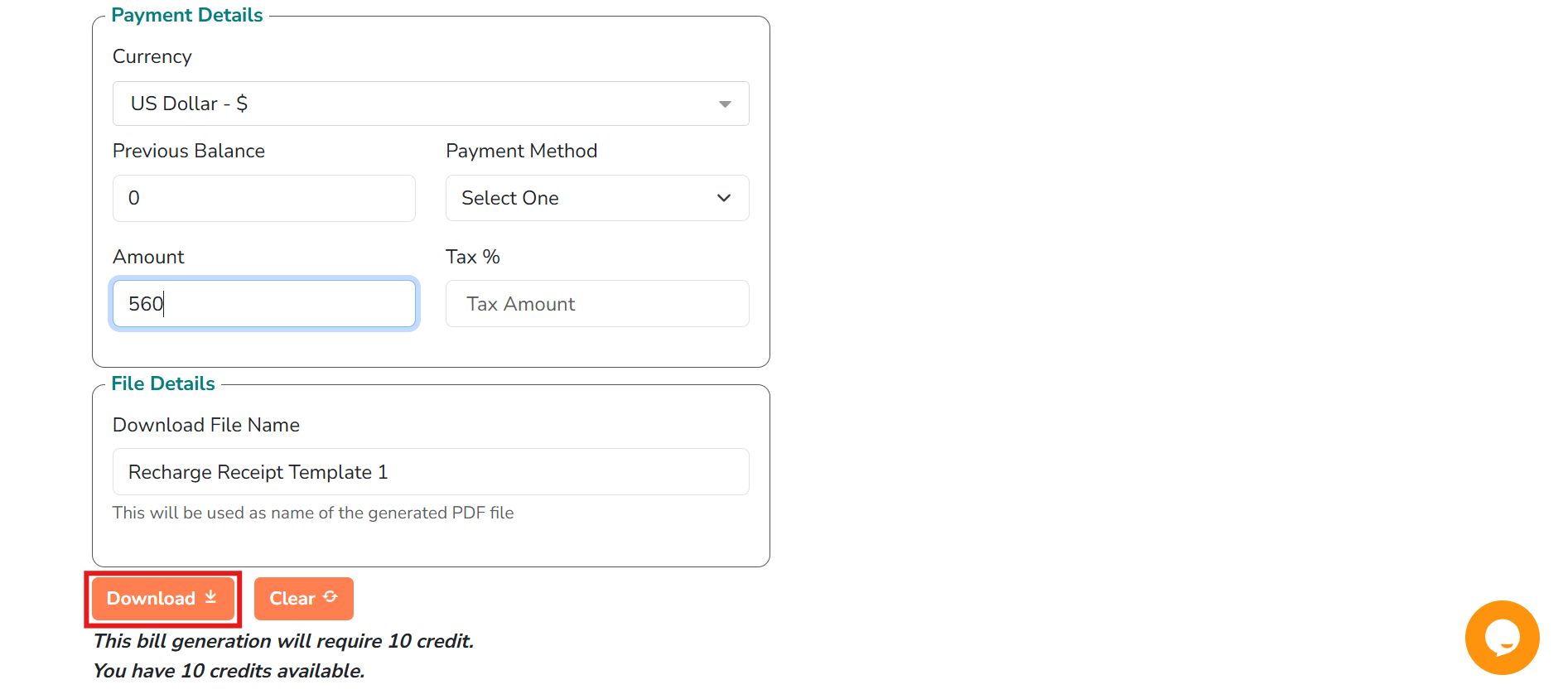Download the computer generated bill