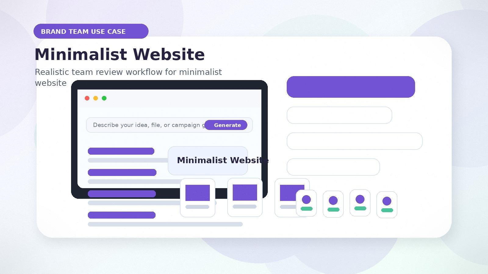 Minimalist Website realistic brand team use case visual for minimalist website