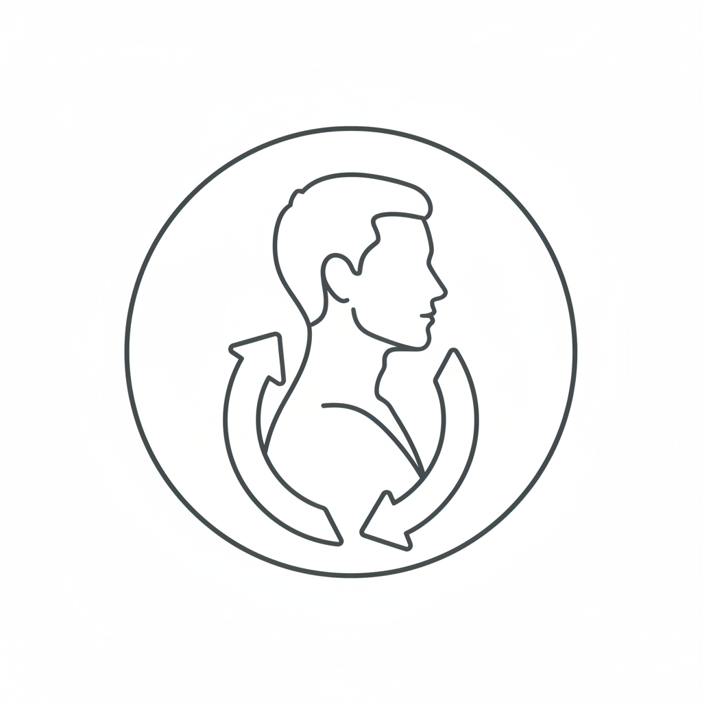 Use case icon — character bust with continuity arrows for series creators.
