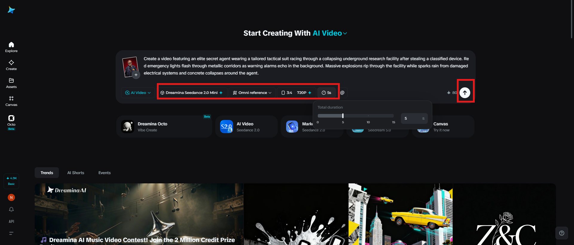 Select the model, adjust settings, and generate