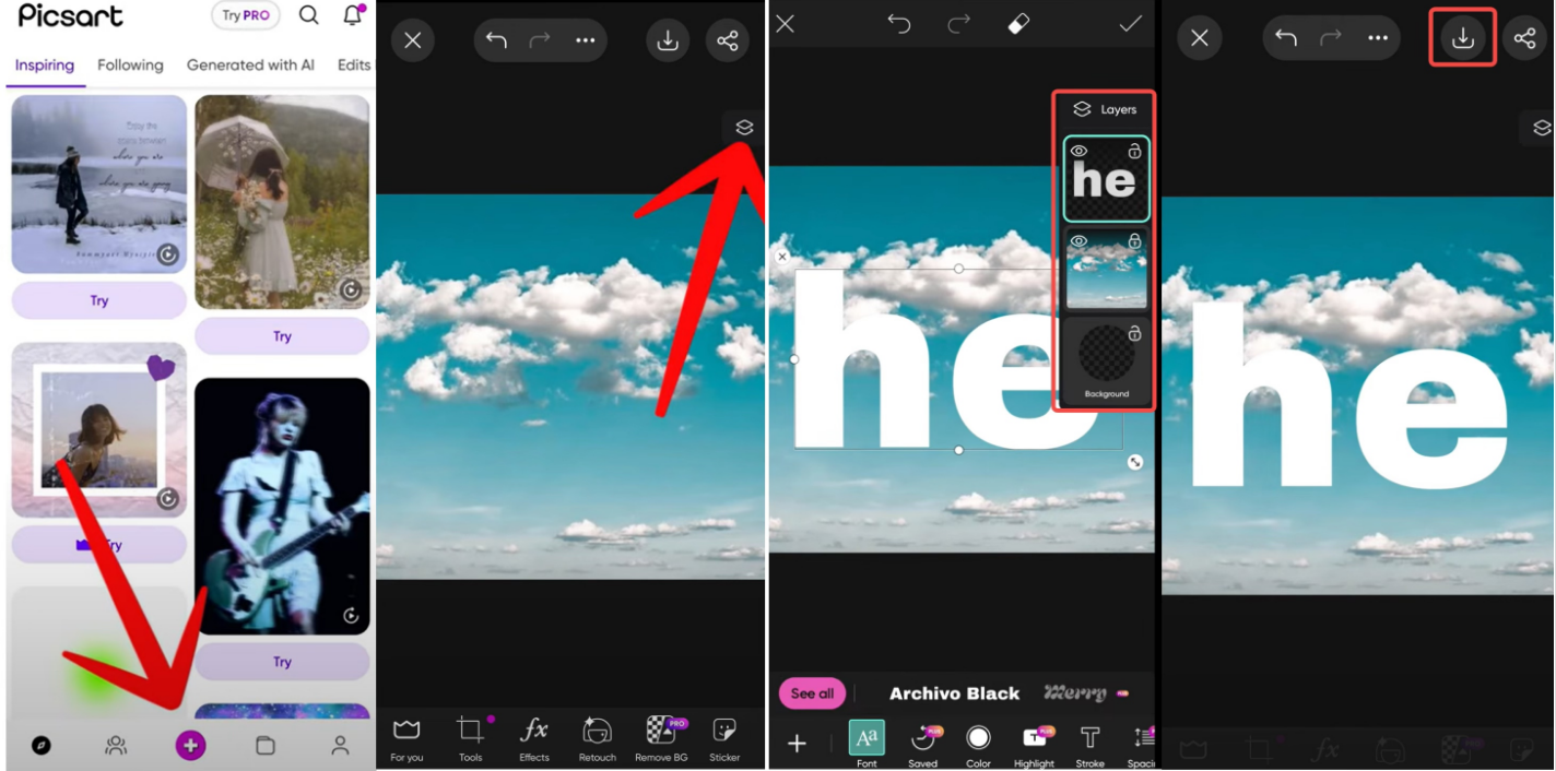 Showing how to layer photos with PicsArt on a mobile