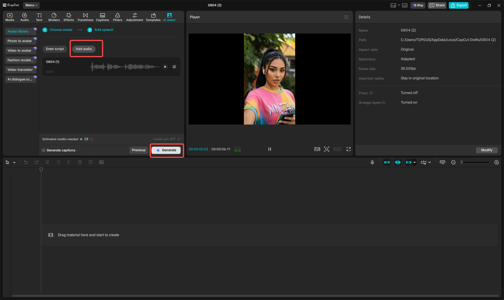 Add an audio file for the avatar