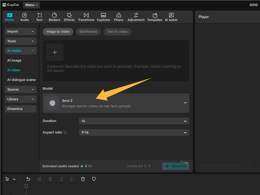 Use Sora AI in the CapCut desktop