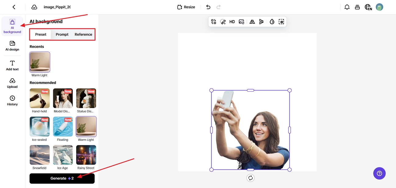 remove background using pippit