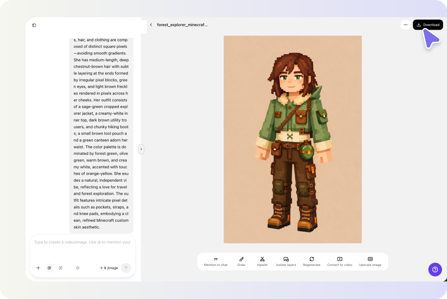 AI generated Minecraft skin from a real photo in Pippit