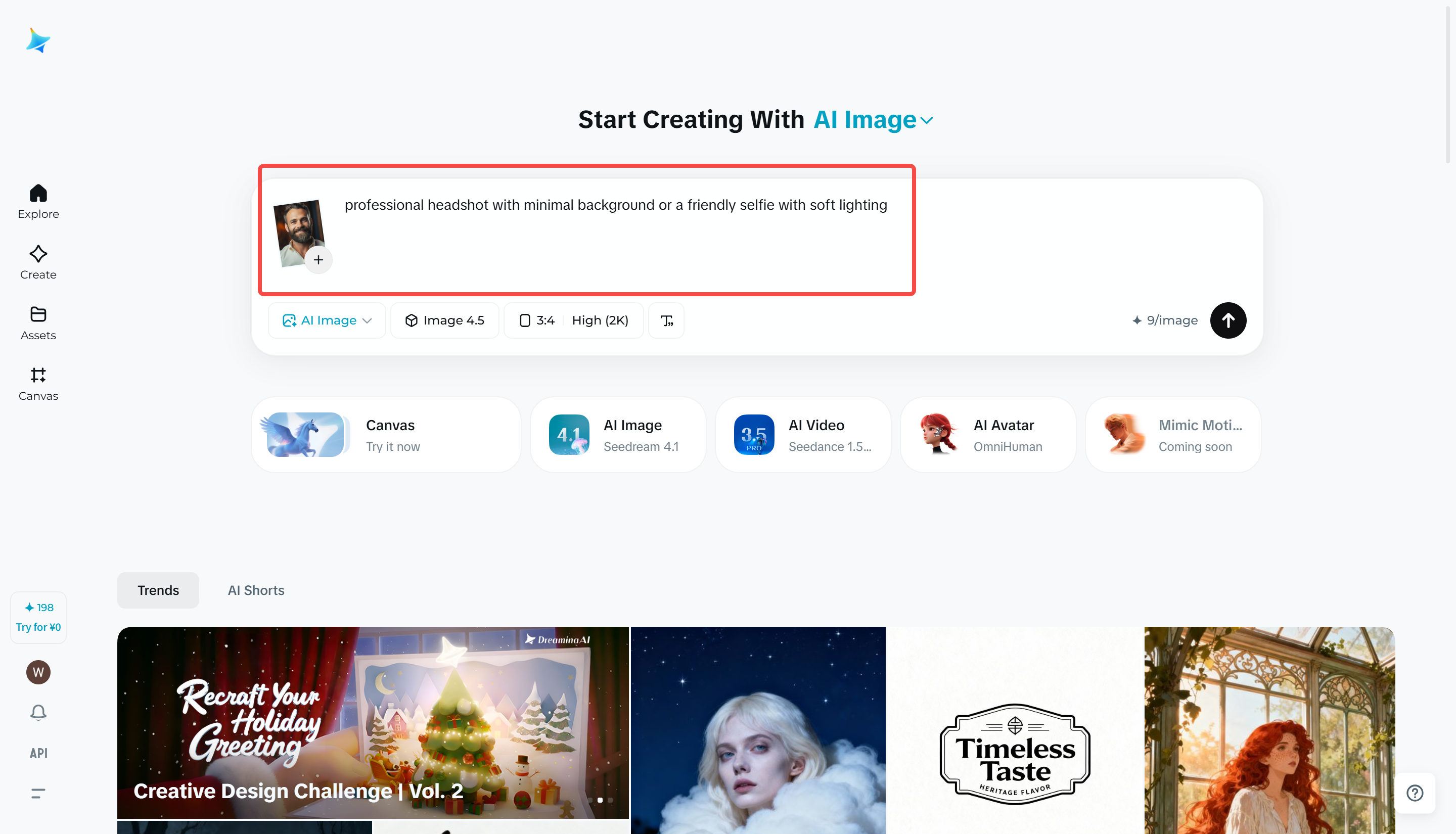 Publicar una foto en Dreamina AI para generar una foto de perfil de WhatsApp
