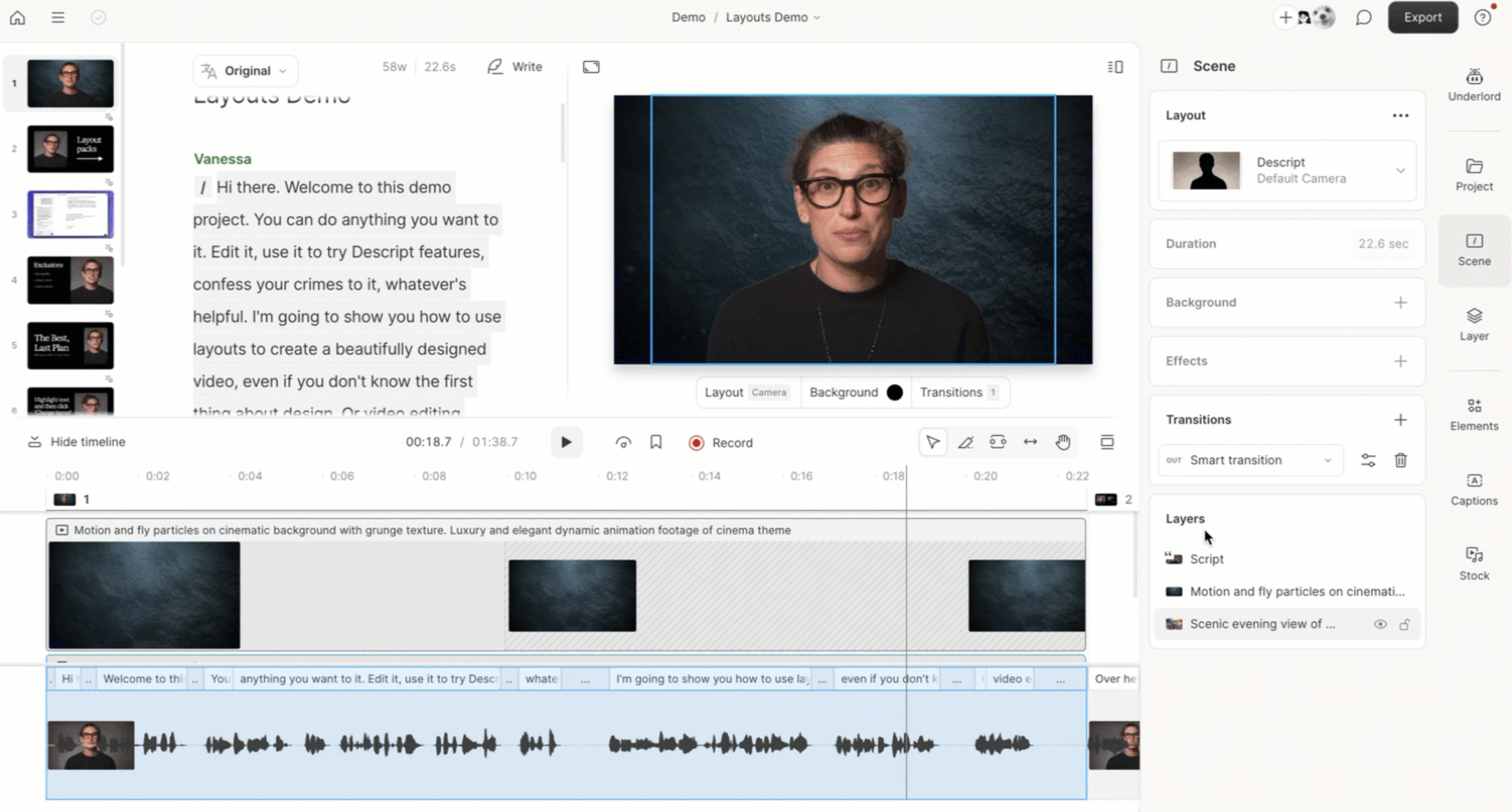 Descript offers an AI-powered video background replacement tool