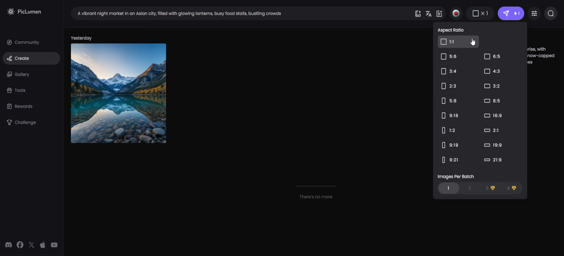 Interface of PicLumen - a free online realistic AI image generator