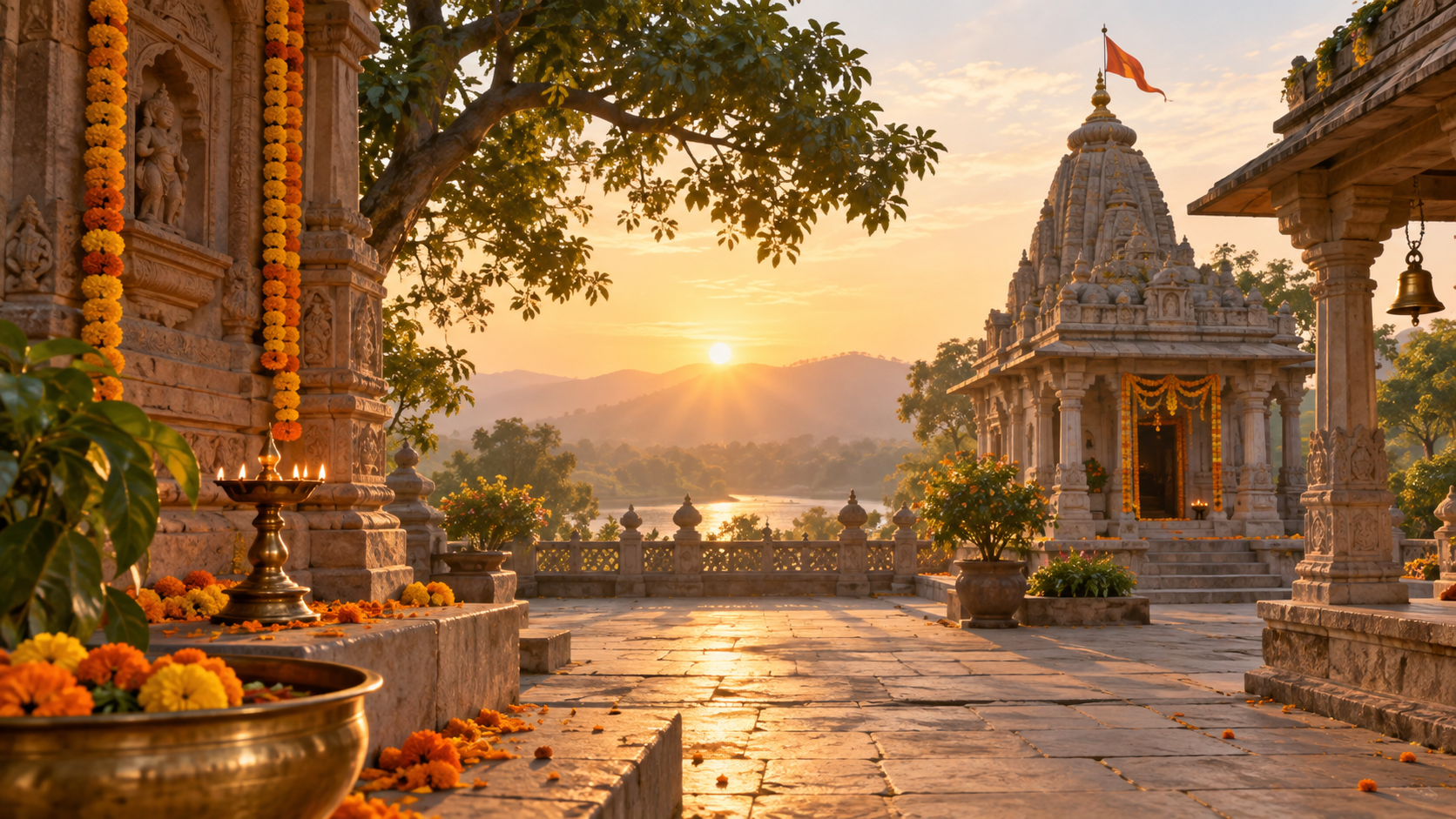 Temple Courtyard at Dawn example