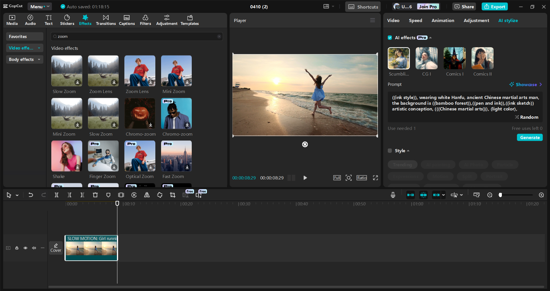 Interface of the CapCut desktop video editor - an alternative way to zoom in on a video