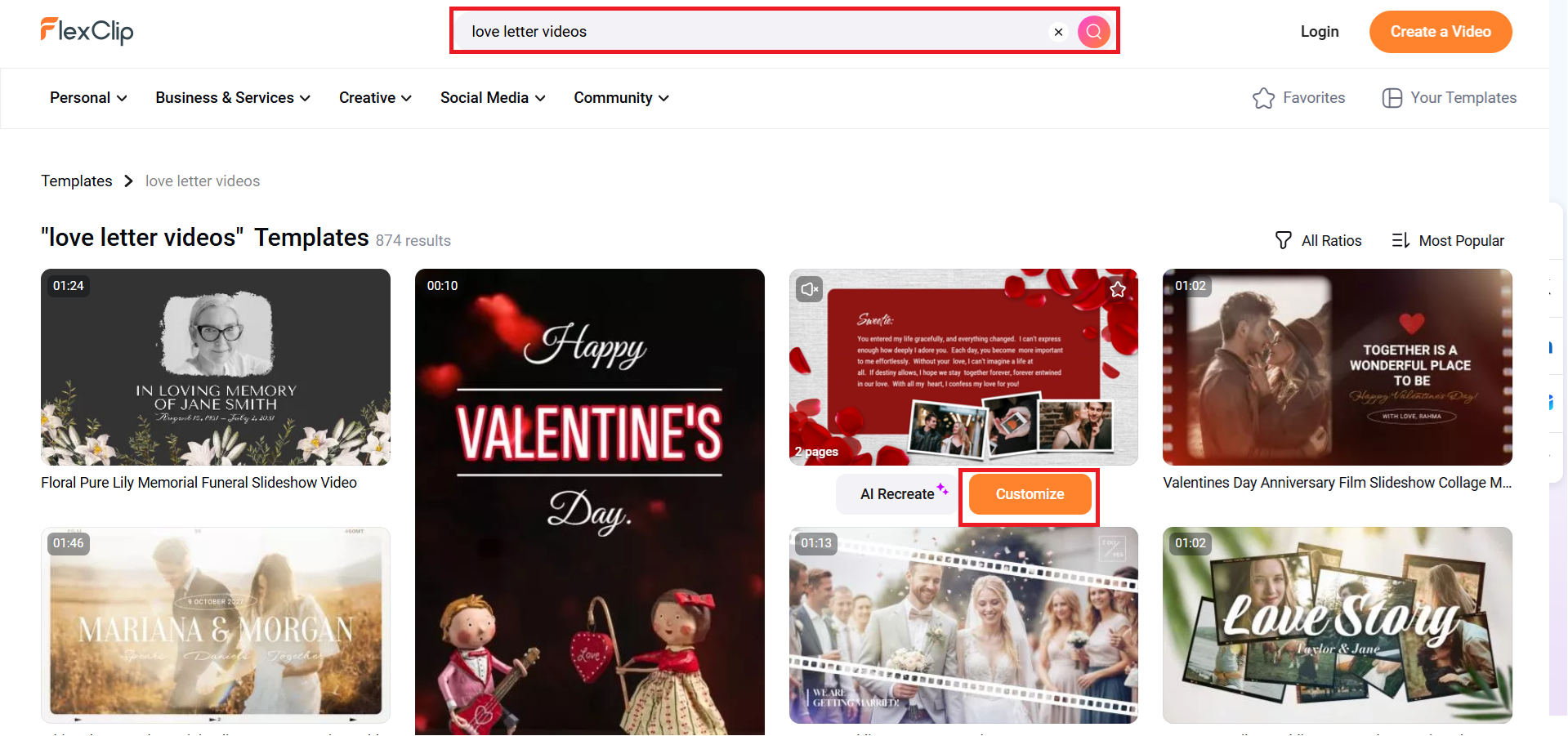 Choose a love letter template