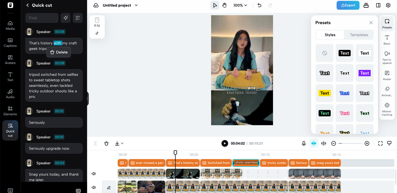 Gupitin ang video gamit ang mga teksto