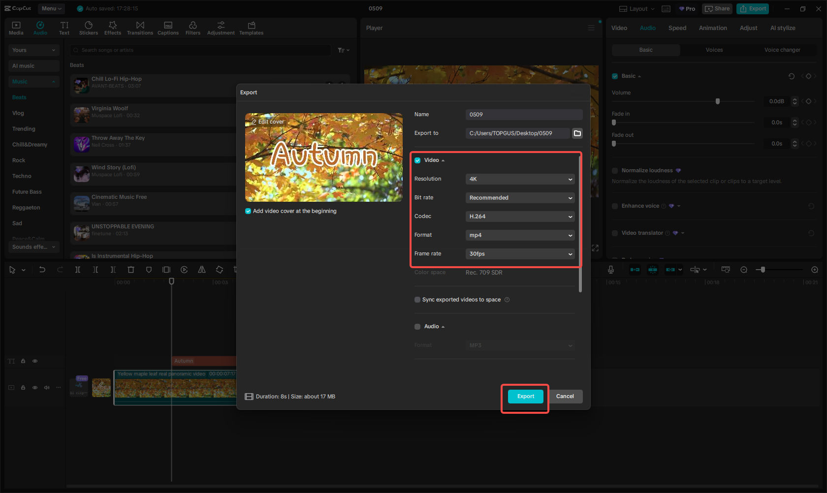 Export and share the video on YouTube