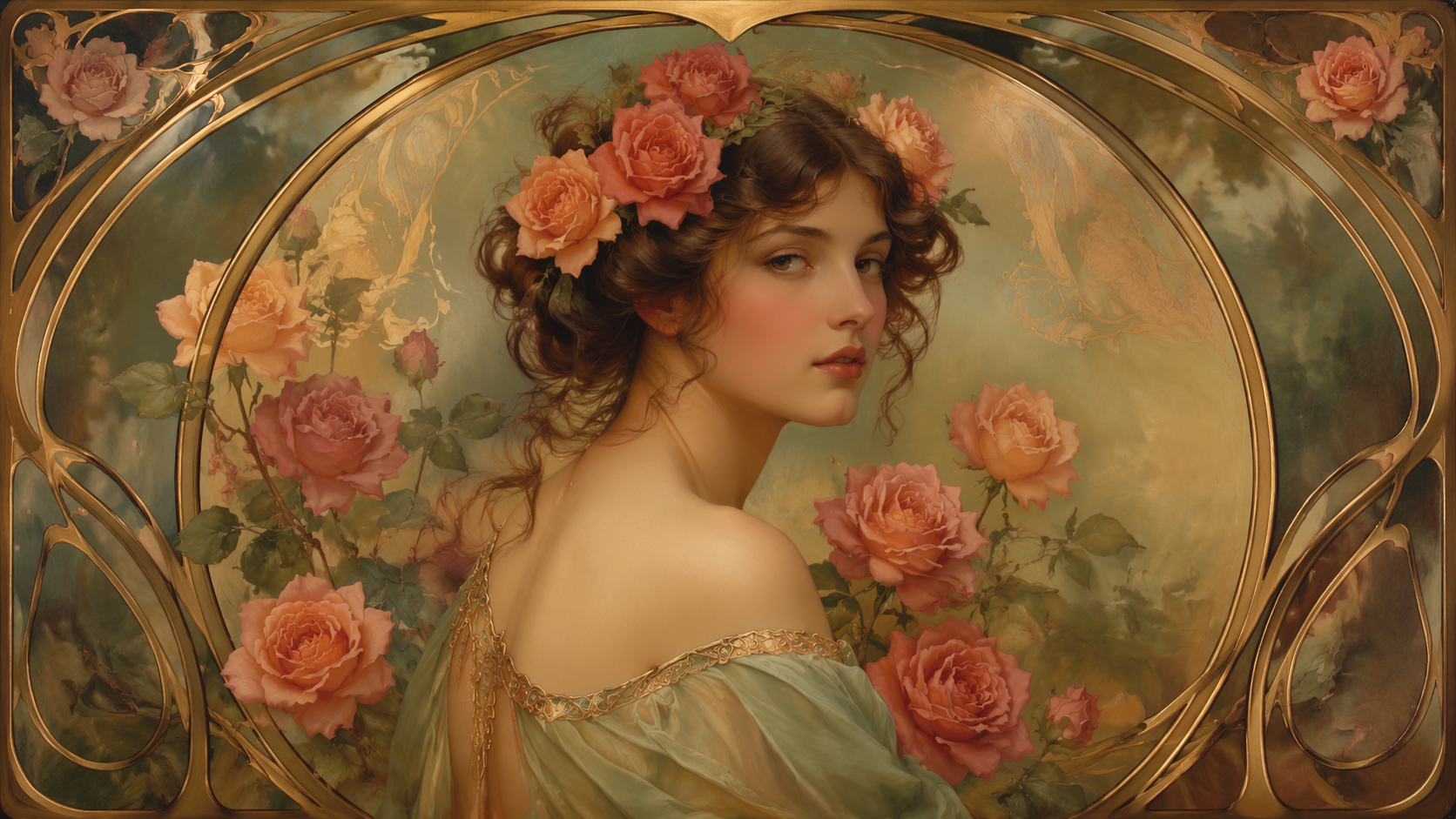 Dreamina Jugendstil Porträt Prompt Beispiel 4: Ornamental Vintage Profil