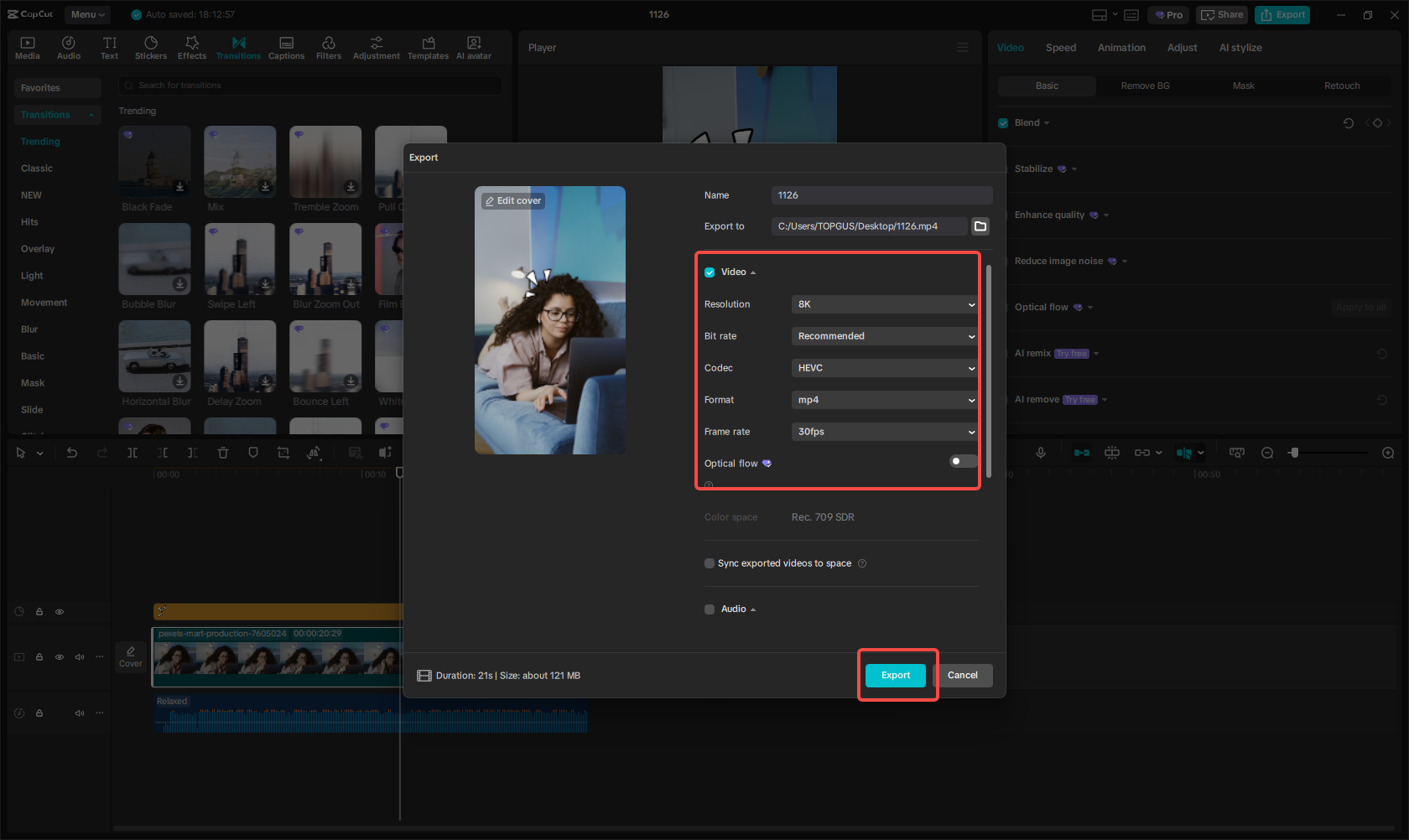 Export your YouTube Short
