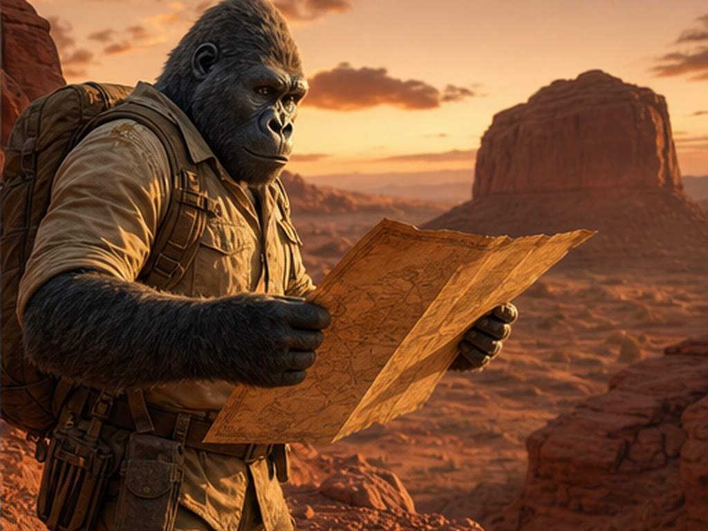 Gorilla Pioneer AI Video prompt example 3 - Desert map scene
