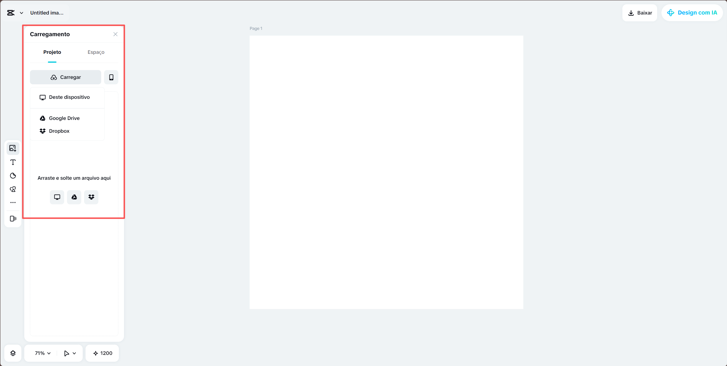 Upload de foto no CapCut Online