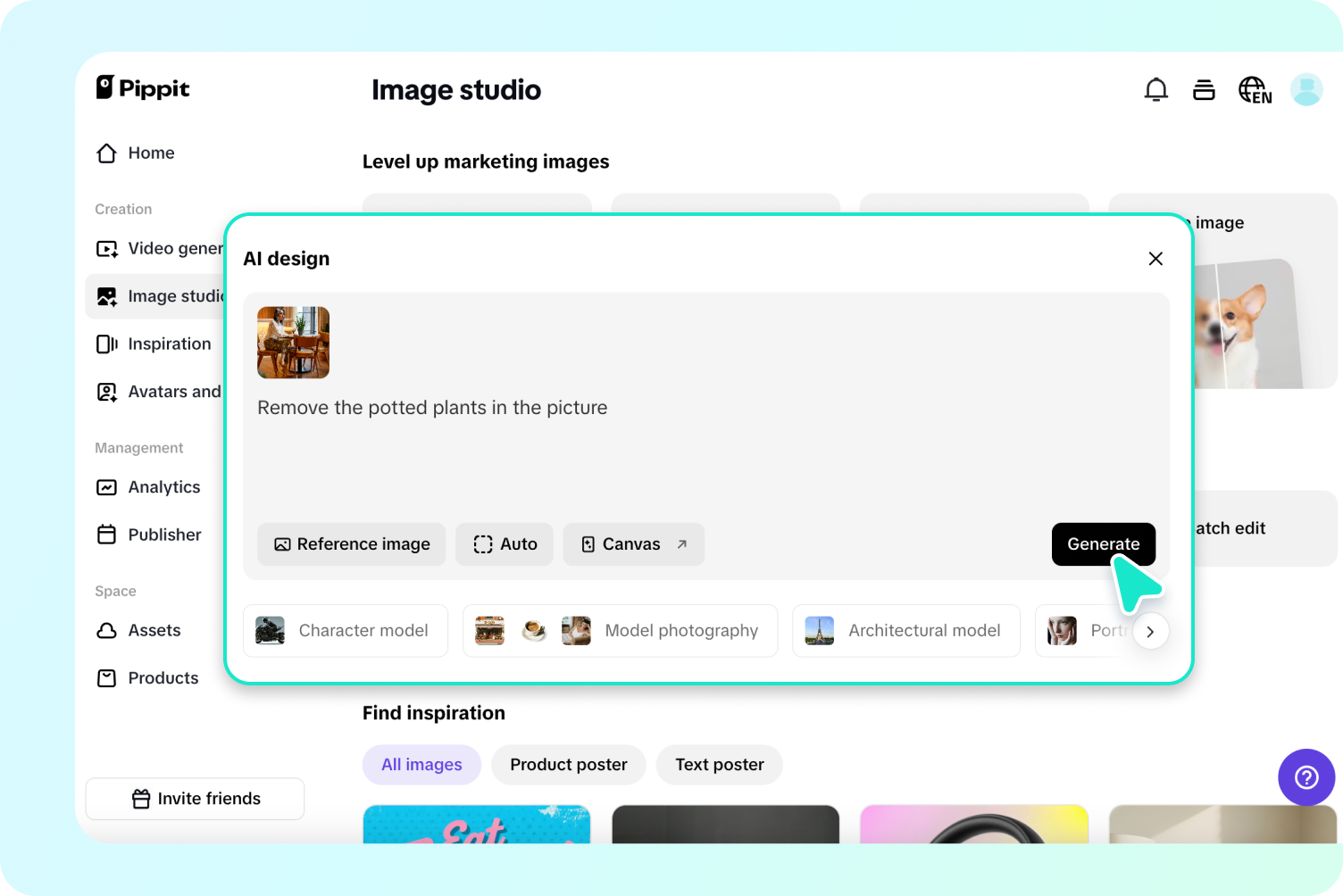 Removing thing from image with Pippit