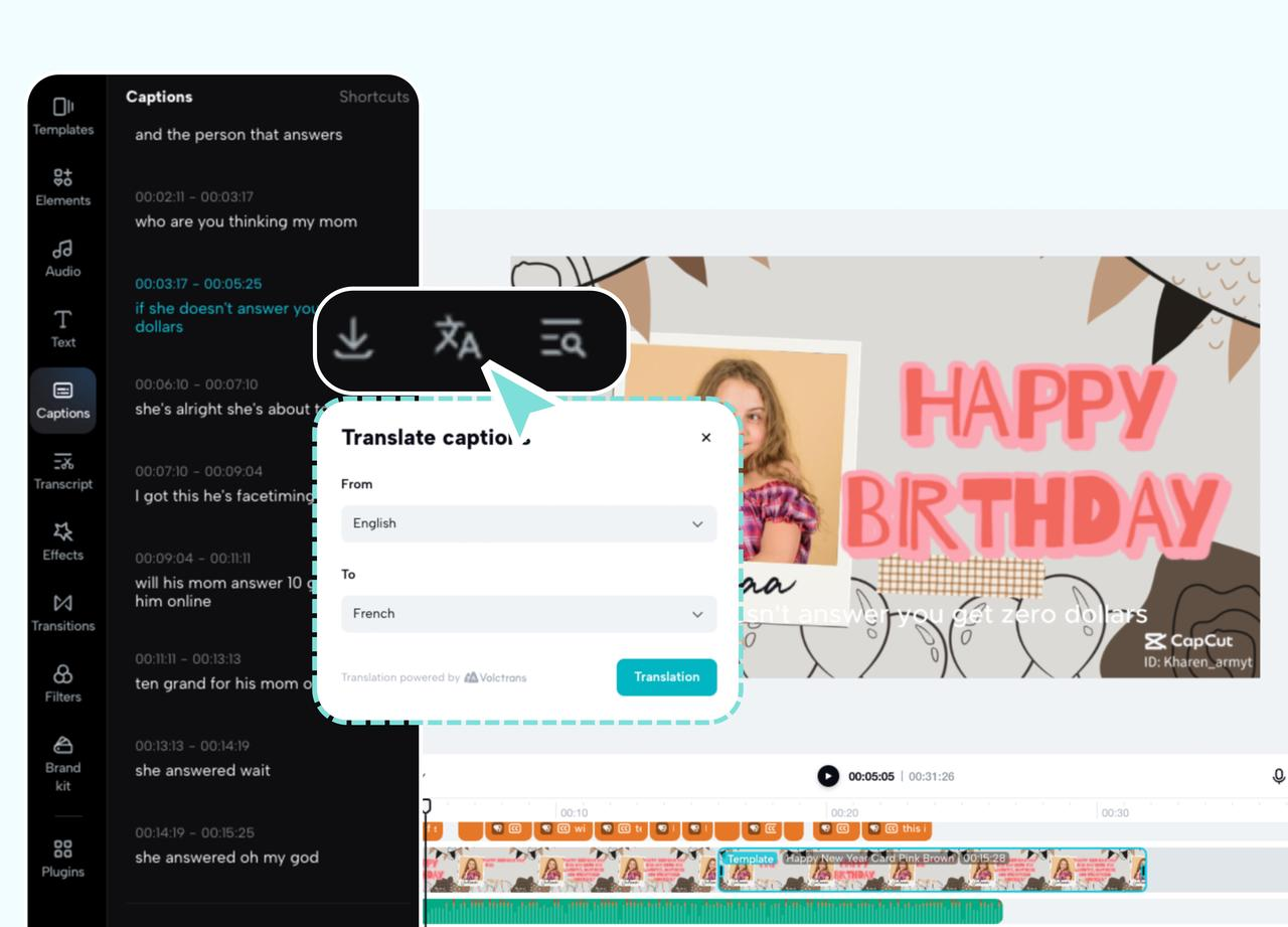 Click and generate the translation results