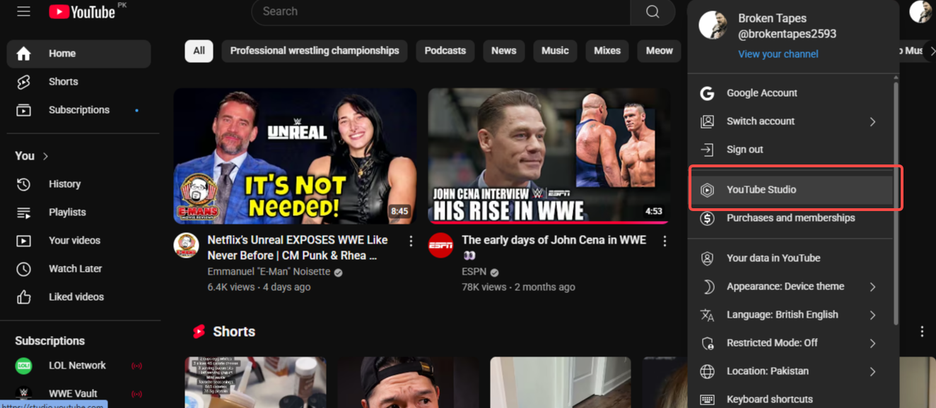 Sign in to the YouTube Studio site