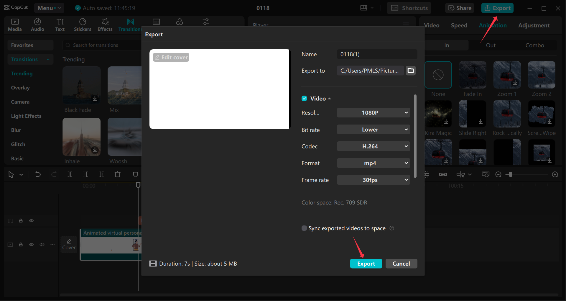 Mengekspor video animasi berkualitas tinggi dari CapCut editor video desktop