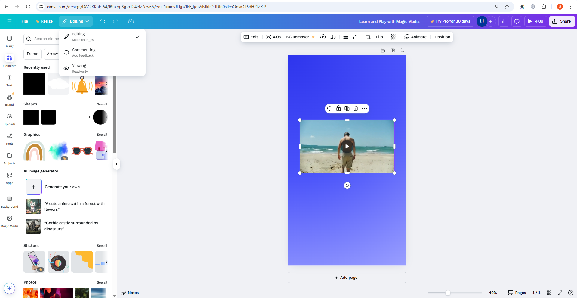 Converting text to video in Canva