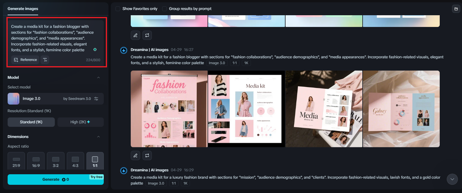 Prompt pentru un kit media în Dreamina