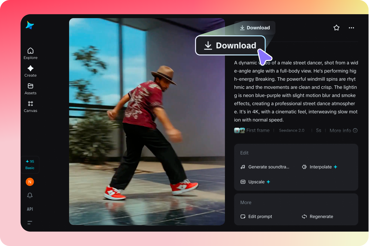  Seedance 비디오 생성기에서 비디오를 다듬고 내보냅니다.