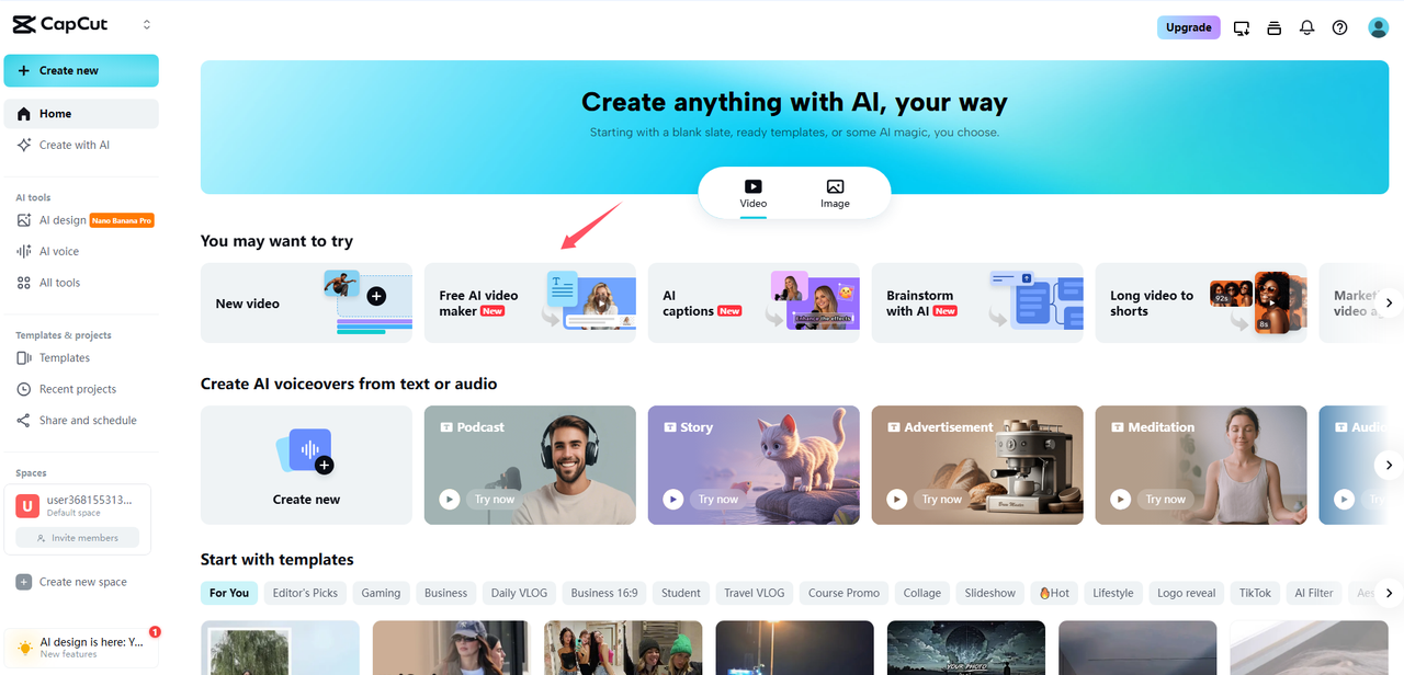 CapCut online AI video maker