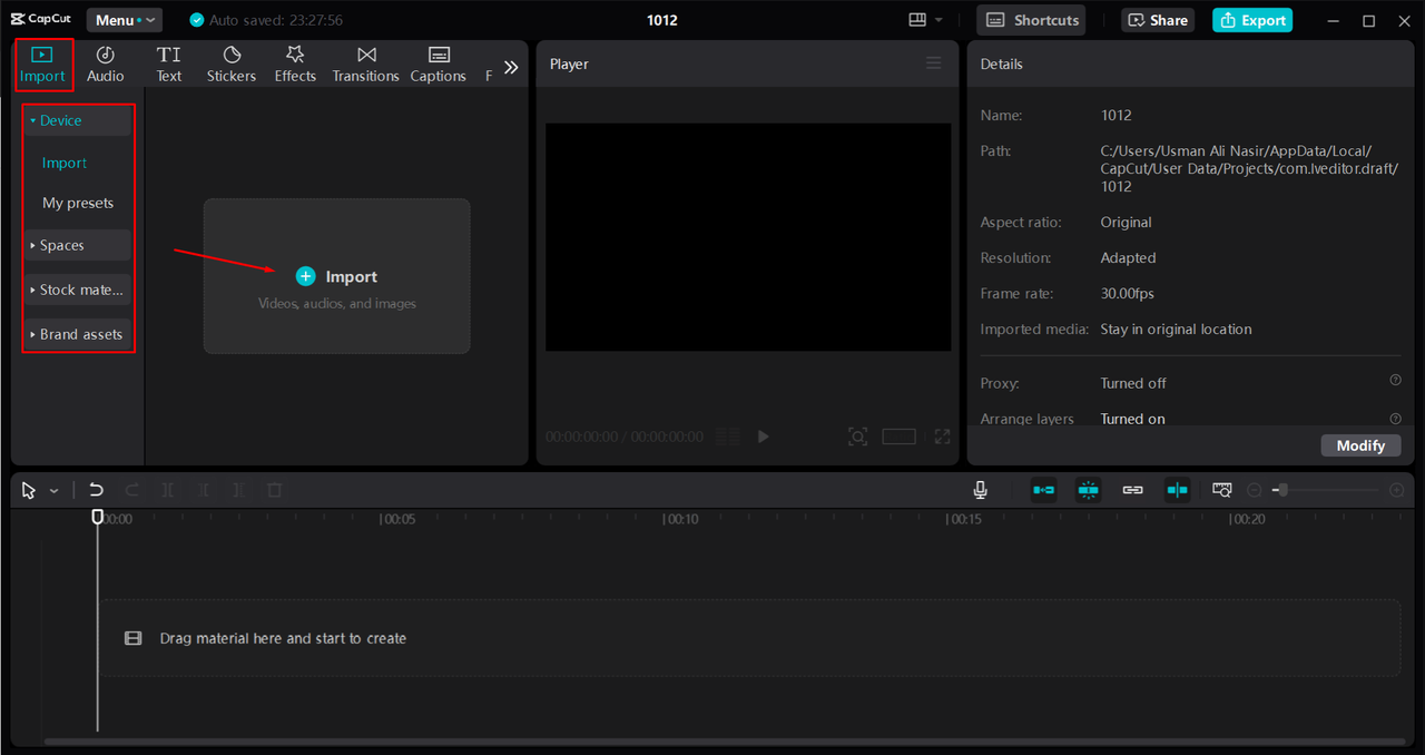 Importing a video to the CapCut desktop video editor