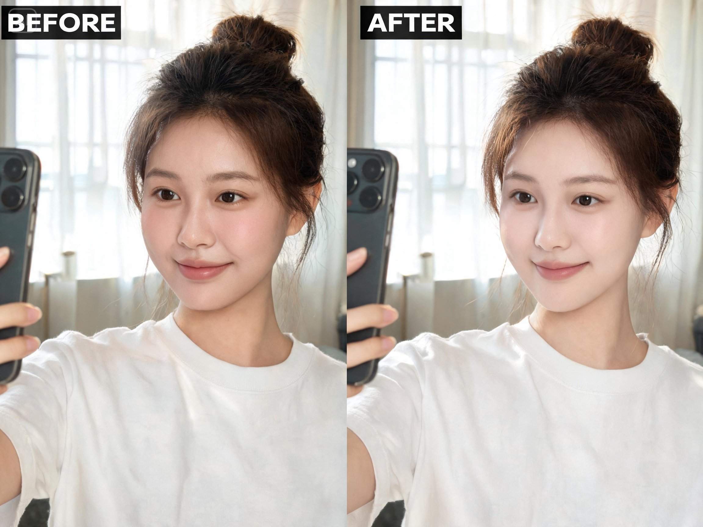Prompt for a natural selfie face slimming