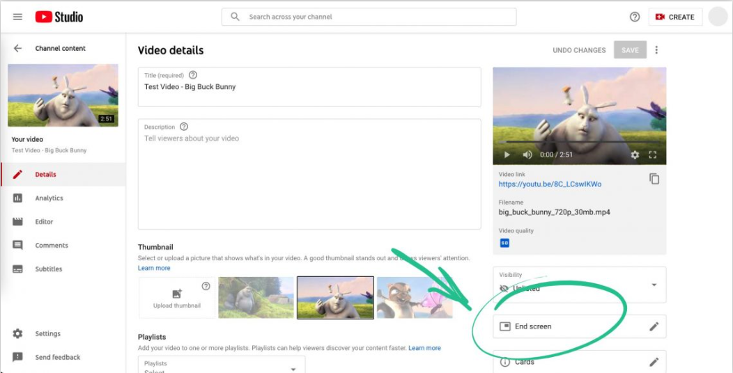 Adding a link to a YouTube short using the end screens