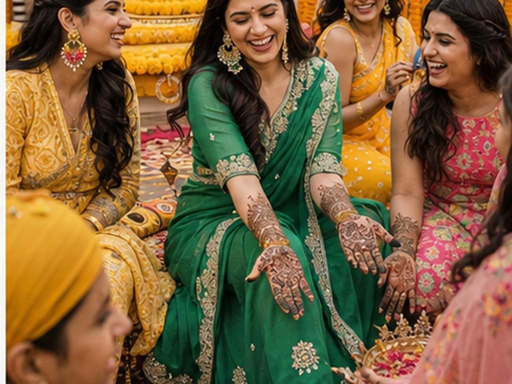 Indian Bridal Mehndi AI Prompts ejemplo rápido 3 - Celebración en el patio