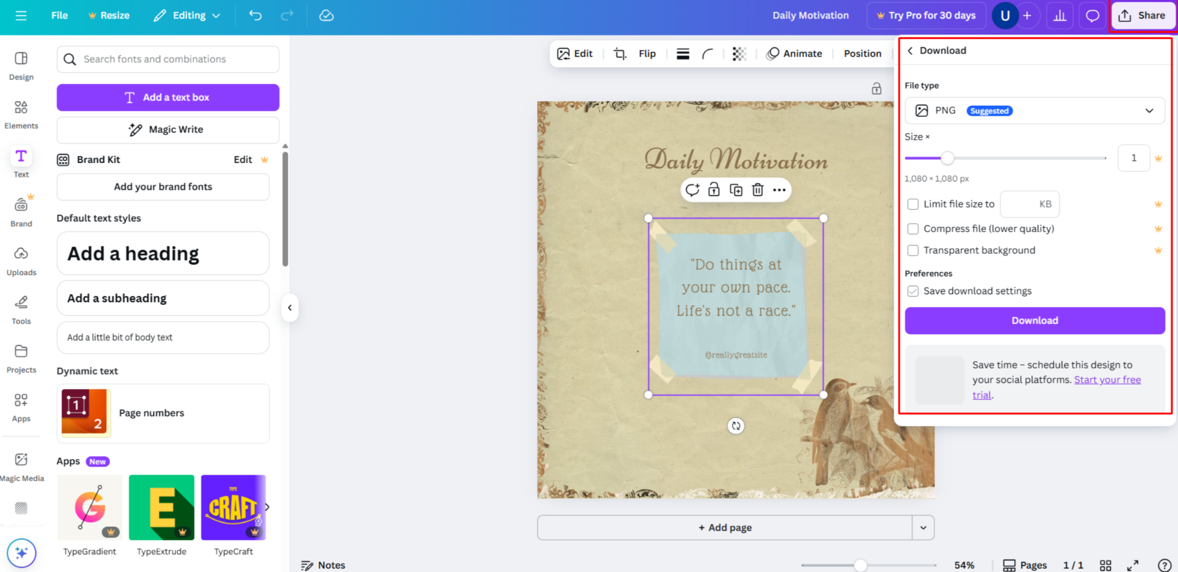 Descargando un póster de Canva