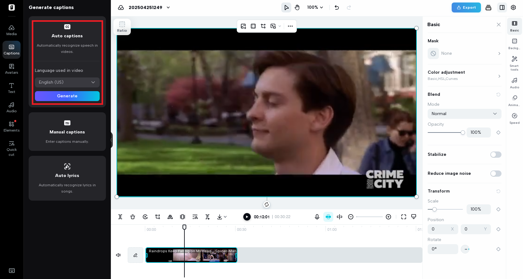 Generate captions for human speech