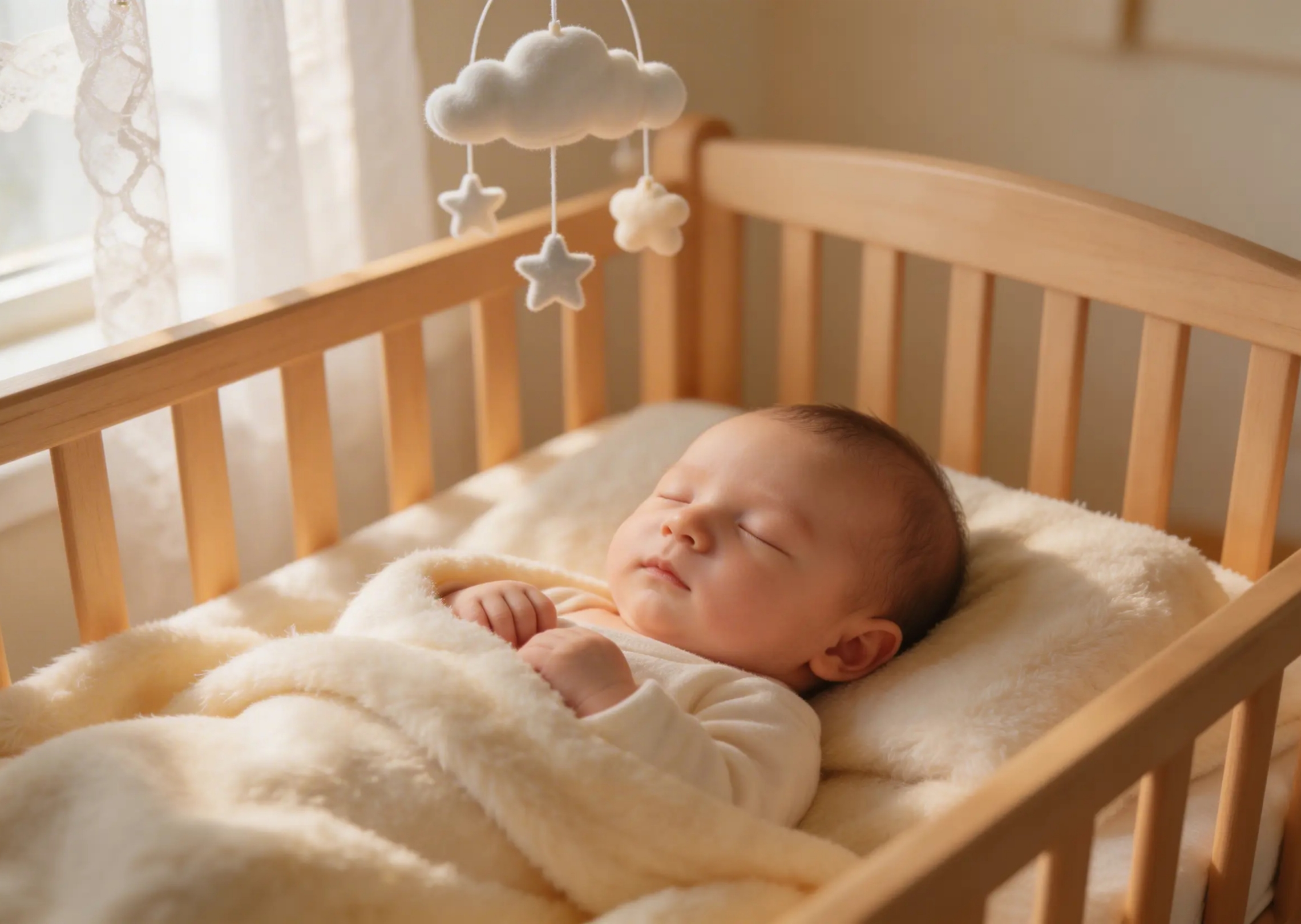 Generate an image of a newborn baby lying in a crib