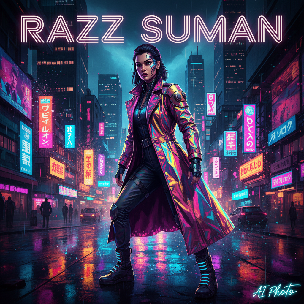 Razz Suman AI photo — stylized neon cyberpunk aesthetic with vivid colors and high contrast.