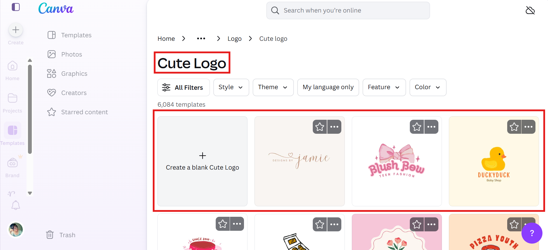 เลือกแม่แบบที่มี Canva