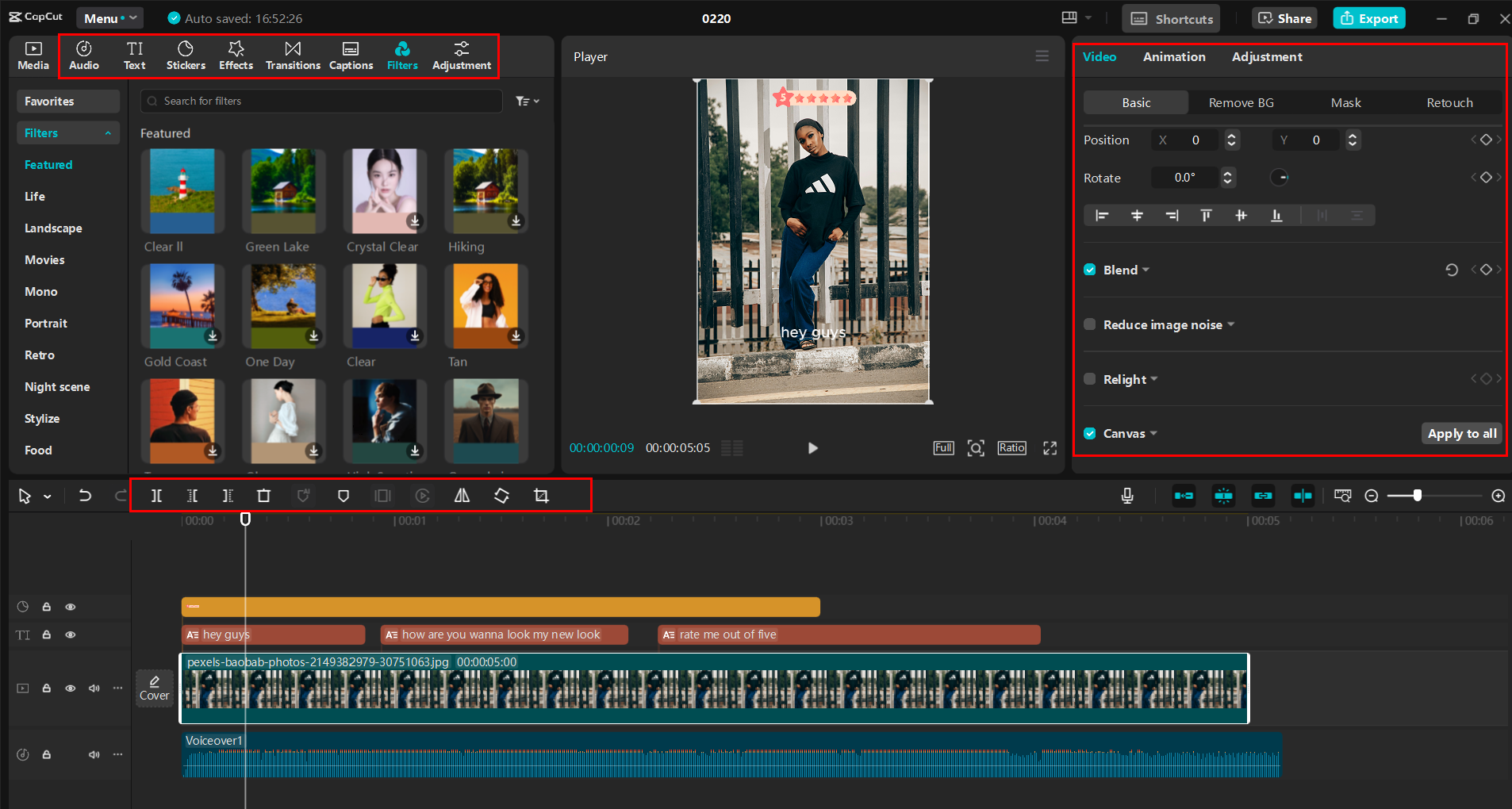 Interface van de CapCut desktop video-editor - de rollen bewerken voordat ze op Instagram worden geplaatst