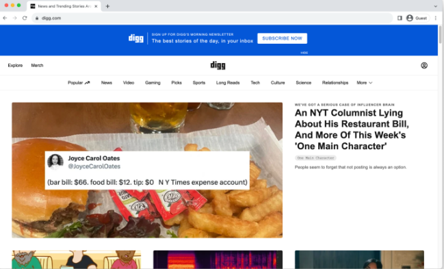 Interface de Dig - un endroit convivial pour promouvoir les vidéos YouTube
