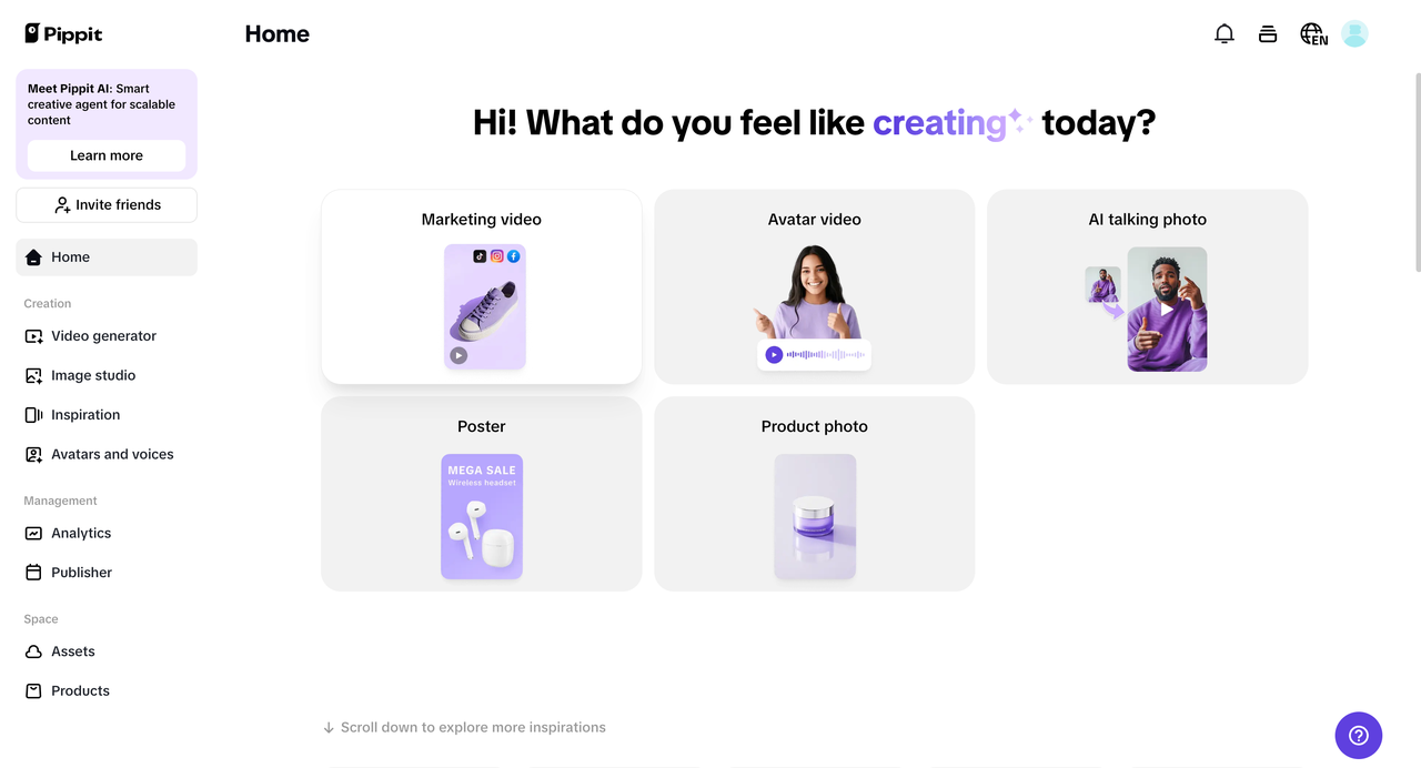 Pippit's interface