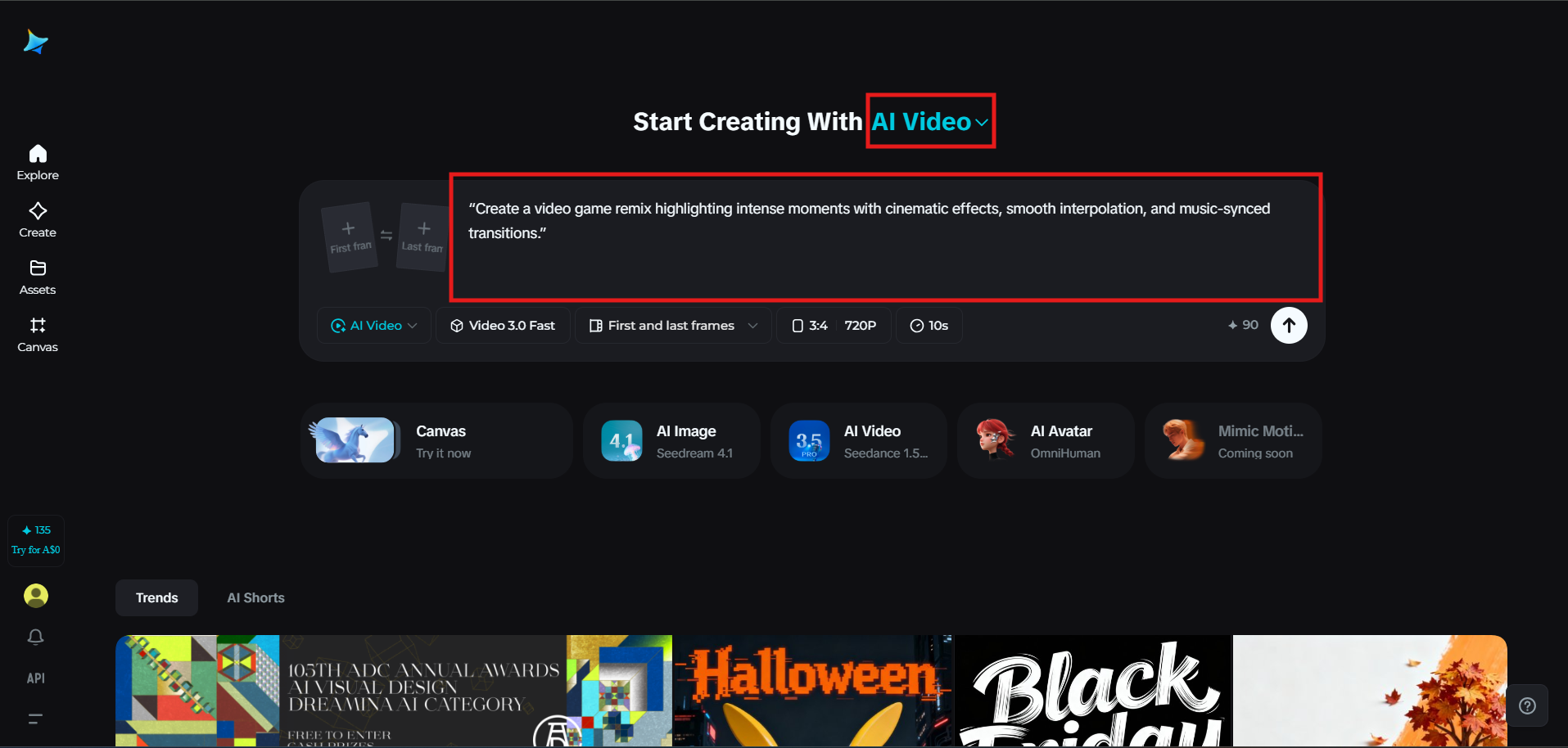 Introduceți promptul dorit în Dreamina